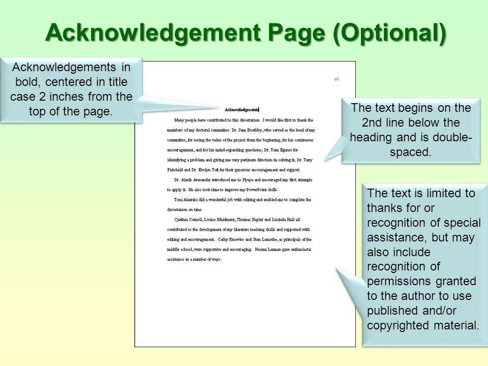 acknowledgement page thesis apa